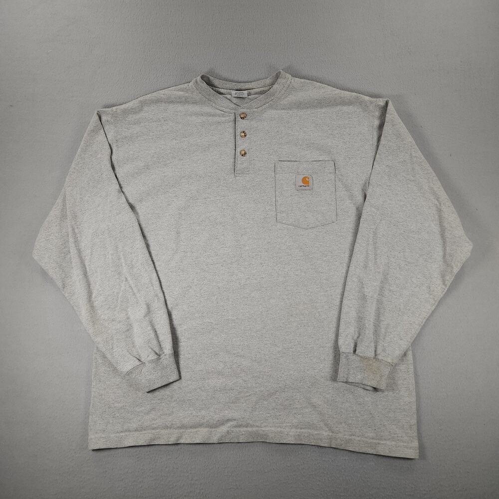 Vintage Carhartt Henley Neck T-Shirt Heather Gray Size L Long Sleeve Workwear
